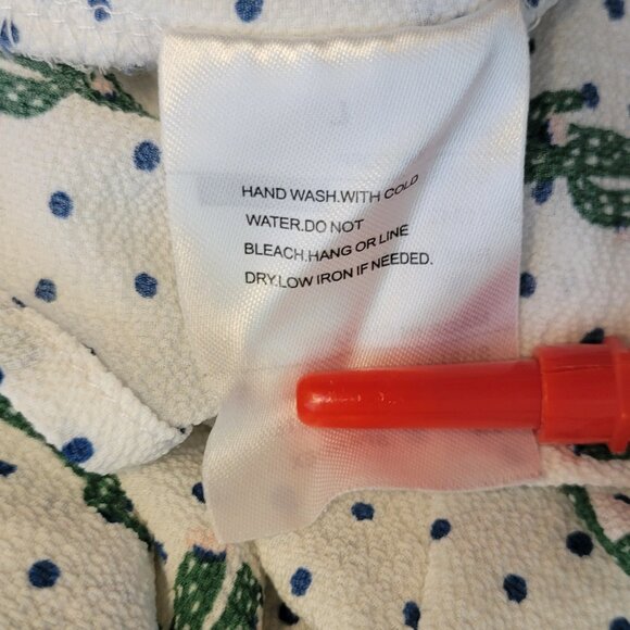 Elodie White Cropped Gathered Front Blue Polka Dot Cactus Pattern Top Size L - Picture 2 of 5